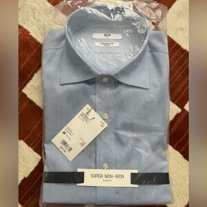 Uniqlo Spread Collar Dress Shirt Blue Medium